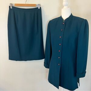 Kasper For ASL Wool Suit Skirt Long Jacket size 8 Teal Fully Lined